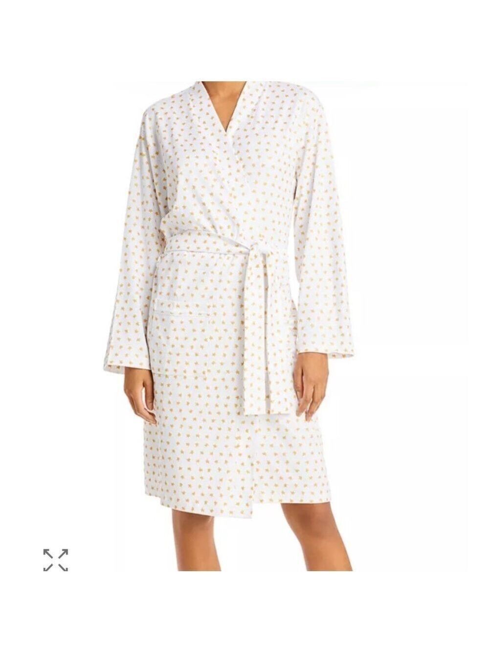 Roller Rabbit Star Axel Pima Cotton Robe White Gold Tie Waist Pajamas One Size